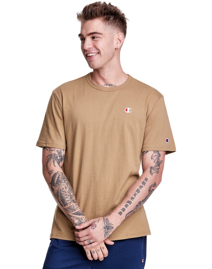 Champion Herre T-Shirts Khaki - Lightweight Jersey C Logo - Danmark EIK-903682